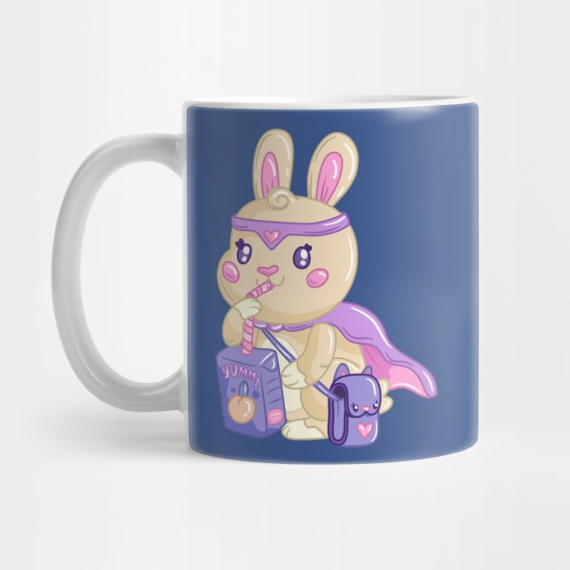 Kawaii superhero bunny drinks juice by levinanas_art